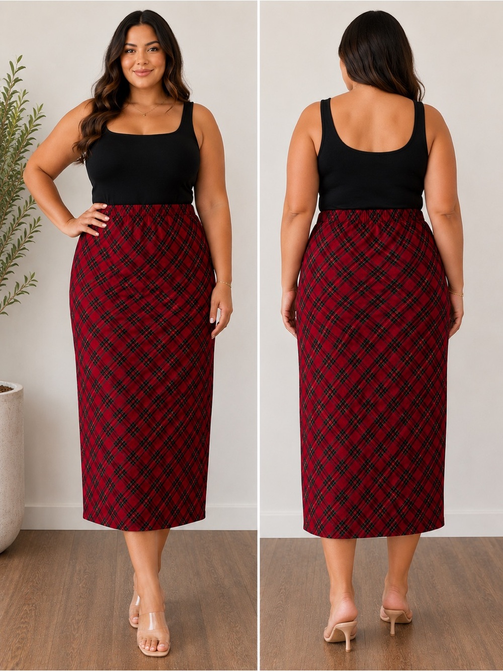 Coldwater Creek A-Line Velvet Skirt Women’s XL PM Red Multi Tartan Plaid holiday